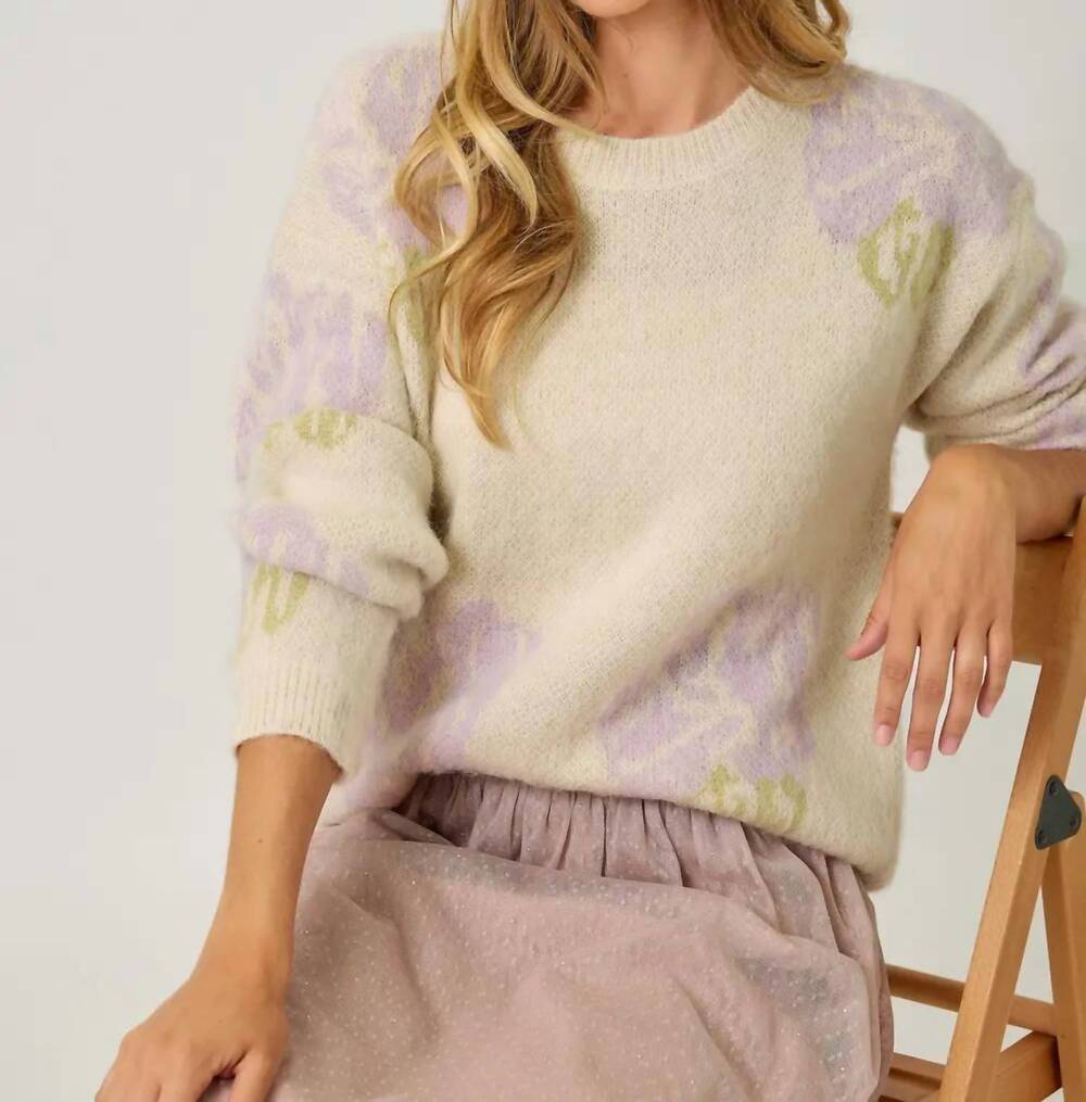 NEW MYSTREE floral pullover sweater in ivory gorgeous